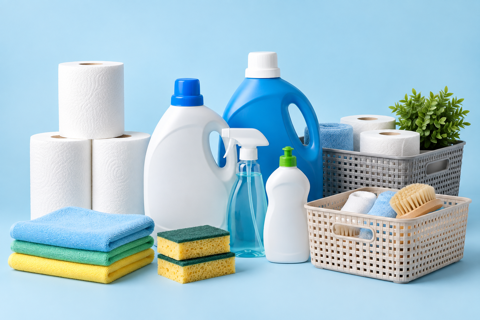 Unbranded household essentials arranged in a basket